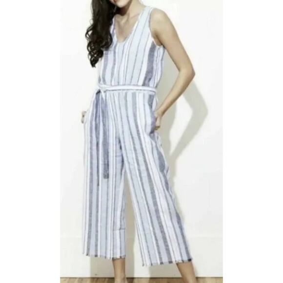 cloth & stone Pants - Cloth & Stone Coastal Stripe Linen Blend Jumpsuit Size S